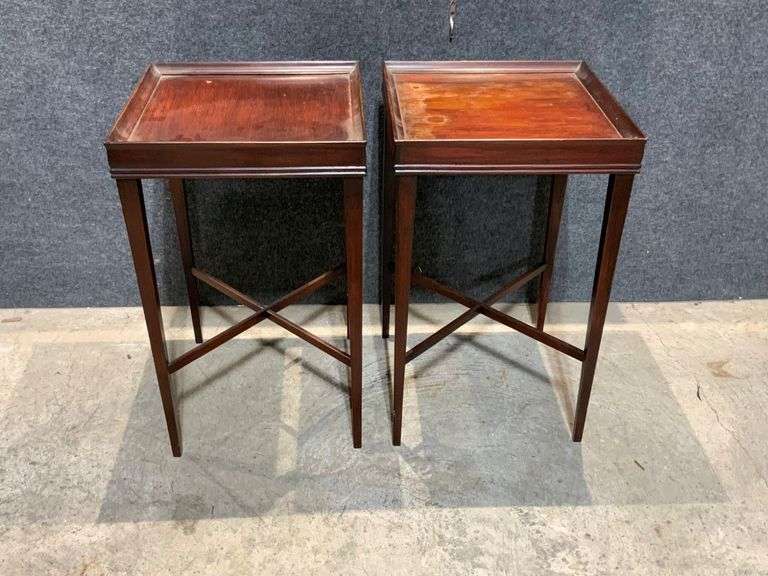 Pair of Lightweight Wood Side Tables with X-Stretcher Base