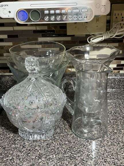 Clear and Etched Glass Tableware and Decorative Pieces