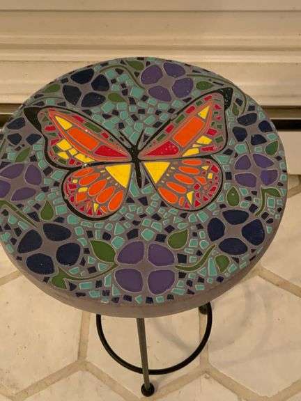 Mosaic Butterfly Accent Table with Metal Base