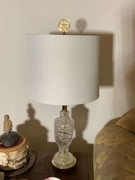 Glass Table Lamp with Gold Tone Base and Finial
