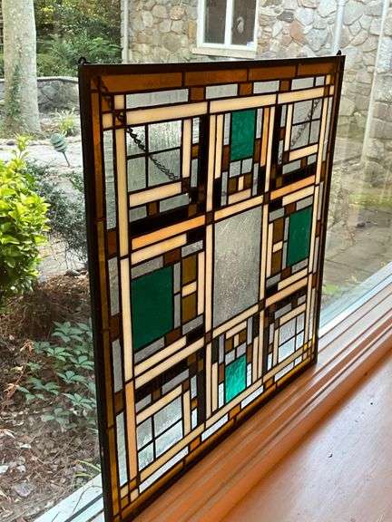 Stained Glass Panel With Geometric Design in Multicolor Glass
