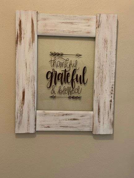Thankful Grateful and Blessed Wall Decor With Distressed Frame