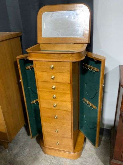 Powell Oak Jewelry Armoire with Mirror and Multiple Drawers