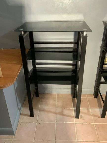 Black Tiered Glass and Metal Shelving Unit