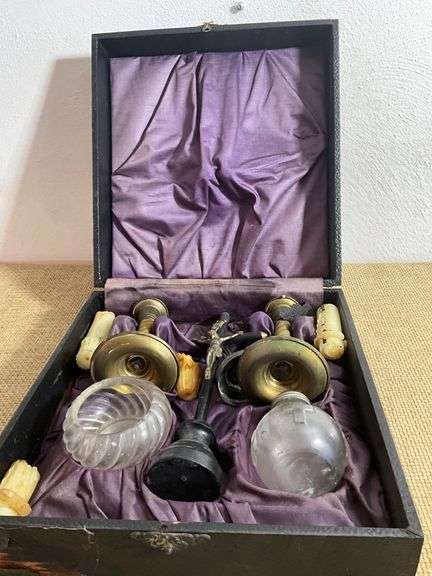Antique Catholic Sick Call/Last Rites Kit with Box and Religious Items