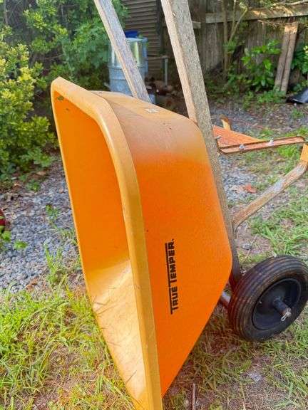 True Temper Two-Wheel Wheelbarrow With Orange Poly Tray