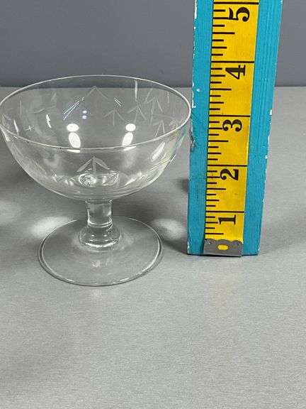 8 Clear Etched Glass Coupe Glasses