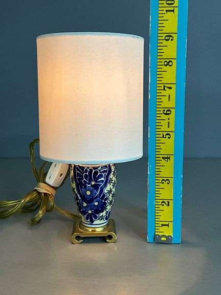 Blue and Yellow Ceramic Table Lamp with Gold Accents
