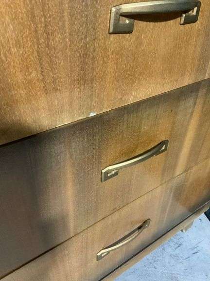 1953 MCM Chinchilla 4 Drawer Chest with Brass Colored Handles