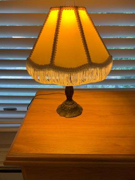 Table Lamp with Fabric Shade and Ornate Metal Base