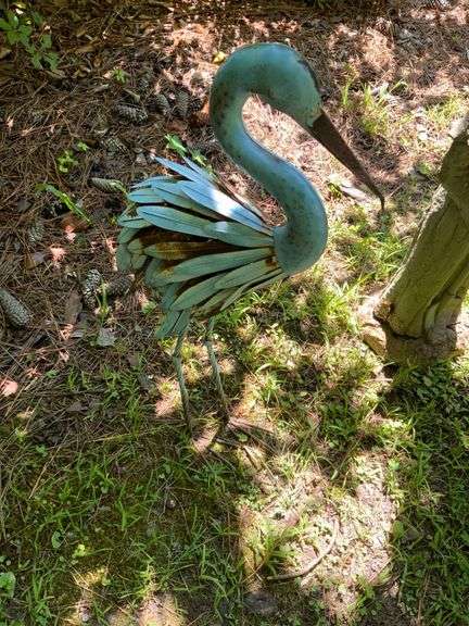 Metal Crane Garden Sculpture with Rusted Detailing