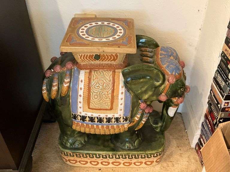 Ceramic Elephant Garden Stool with Painted Detailing