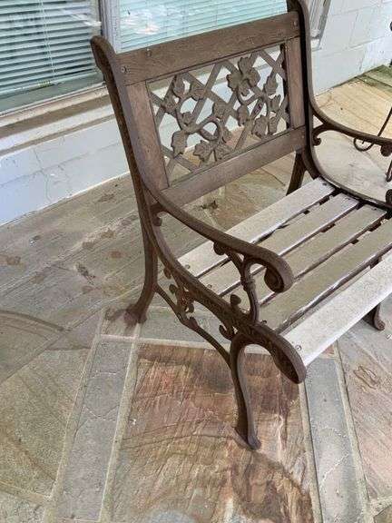 Small Cast-Iron Bench Seat With Vine and Leaf Motif