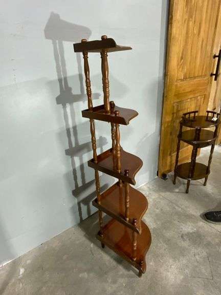 Five-Tier Wooden Corner Shelf with Turned Supports
