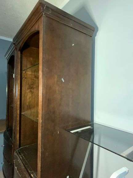 Wooden Display Cabinet With Glass Shelves and Drawers