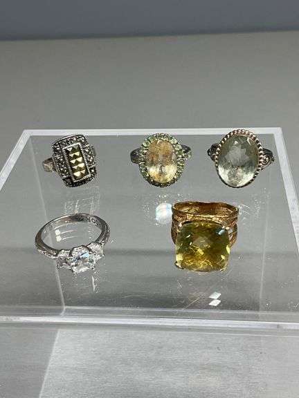 Five Marked 925 Rings with Various Sizes and Stones