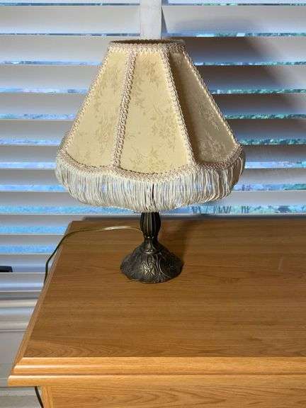 Table Lamp with Fabric Shade and Ornate Metal Base