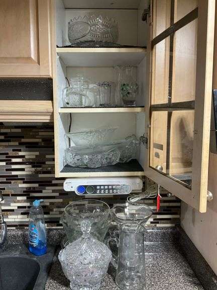 Clear and Etched Glass Tableware and Decorative Pieces