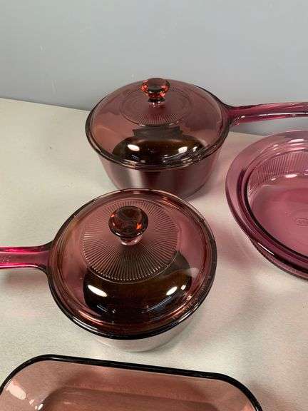 Corning and Pyrex Vision Glass Cookware in Pink, Amber and Purple