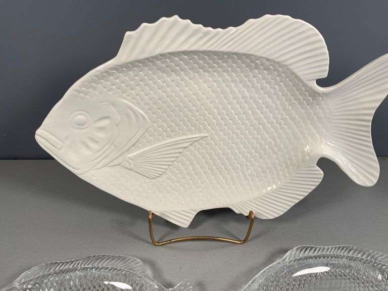 Fish-Shaped Clear Glass Plates and Ceramic Serving Platter