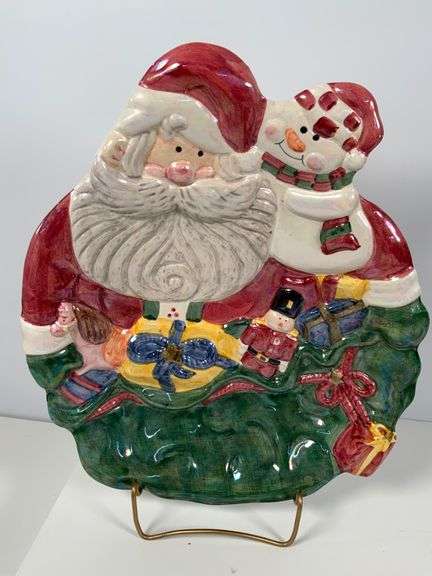 Christmas Themed Ceramic Serveware Including Santa Plates, Glass Bowl, and More