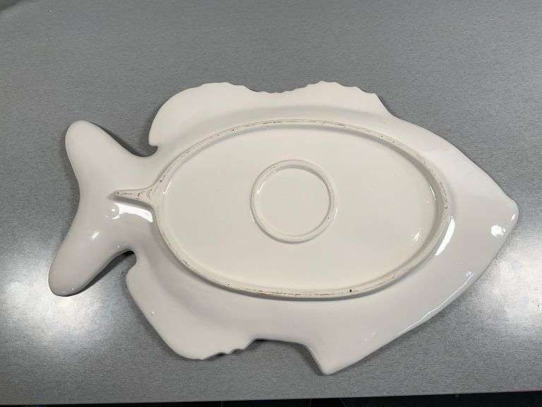 Fish-Shaped Clear Glass Plates and Ceramic Serving Platter