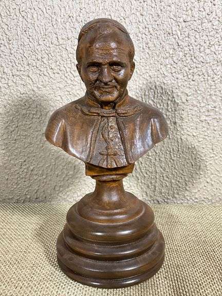 Handcrafted Wooden Bust of Clergyman Signed and Dated 1986