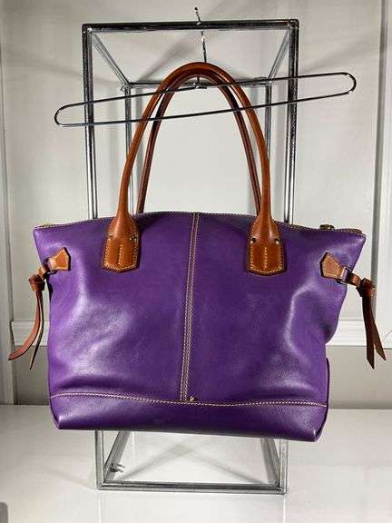 Dooney & Bourke Purple Leather Handbag With Brown Accents