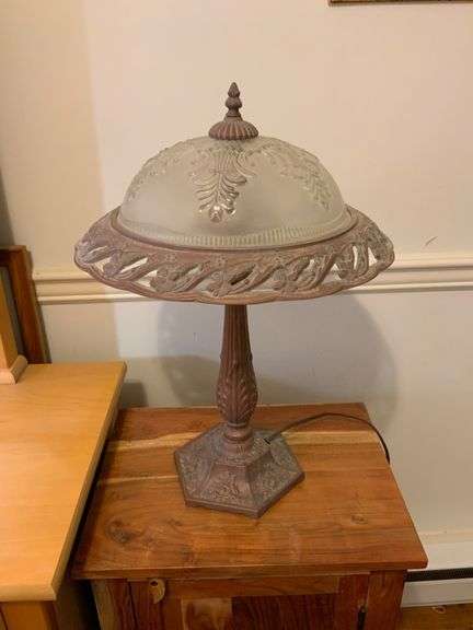 Cast Metal Table Lamp with Frosted Glass Shade, 21.5-Inch