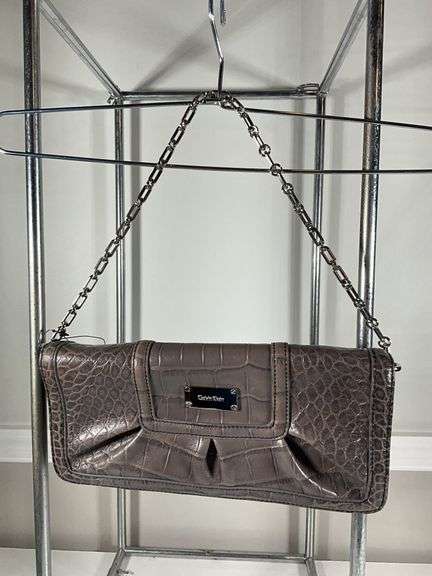 Calvin Klein Luxe Croco Smoke Gray Shoulder Bag