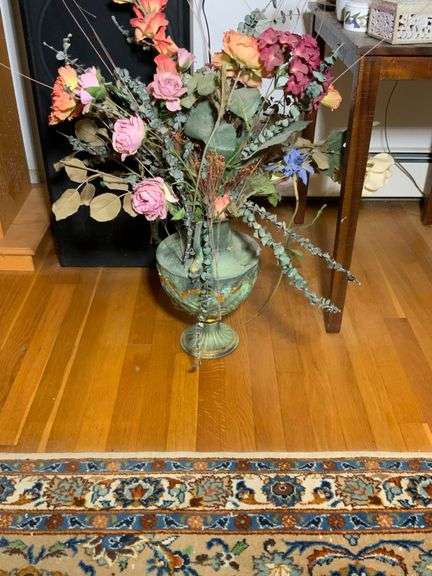 Green Vase With Artificial Floral Arrangement