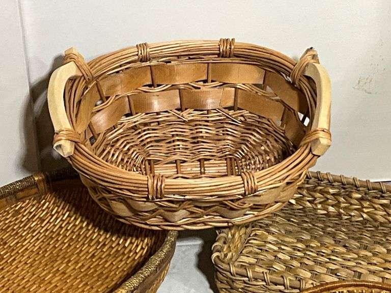 Five Woven Baskets in Various Styles and Sizes