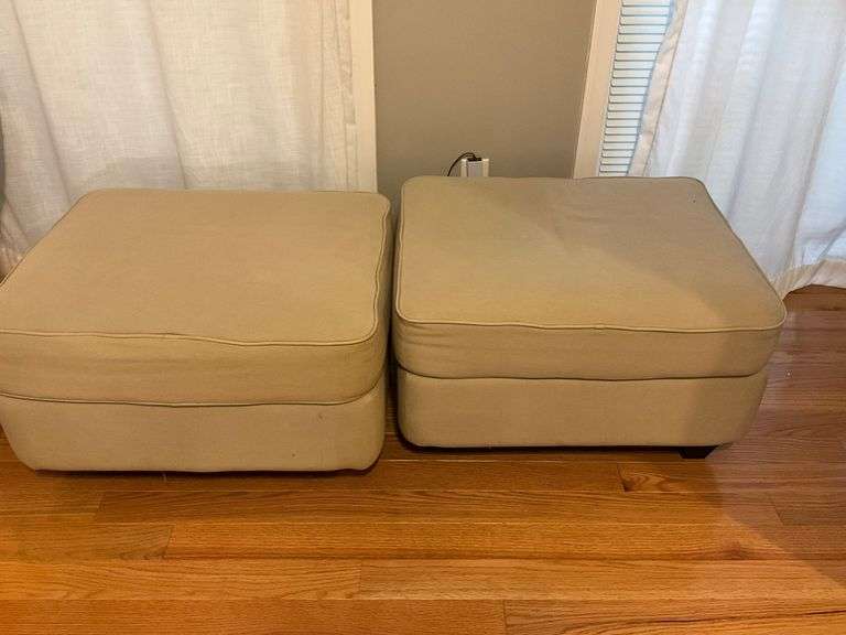 Tan Upholstered Square Ottomans