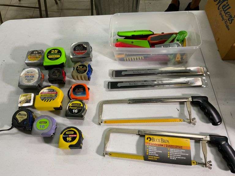 Measuring Tapes, Utility Knives, and Buck Bros Hacksaws
