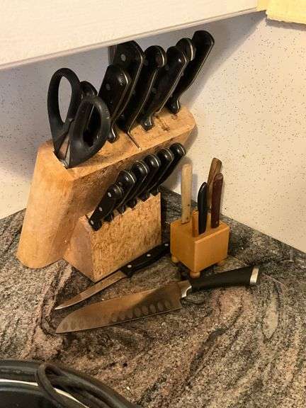 Wood Knife Block Set with Assorted Knives and Scissors