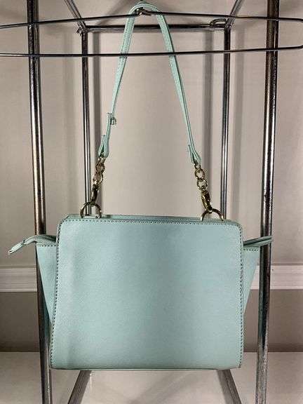 Mint Green Handbag with Gold-Tone Hardware and Shoulder Strap