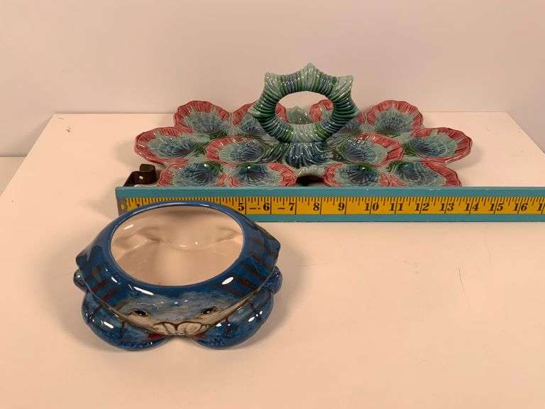 Ceramic Oyster Platter and Crab-Themed Bowl