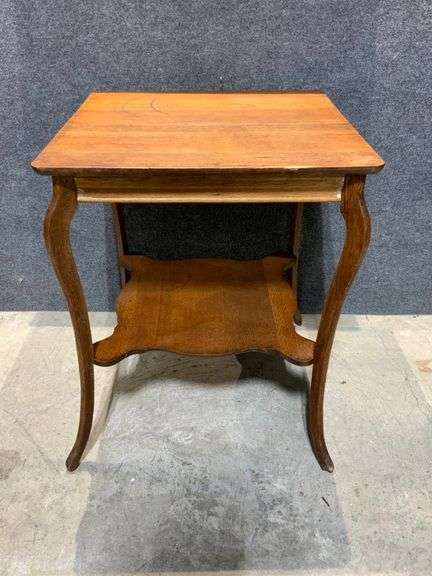 Wooden Side Table with Lower Shelf and Cabriole Legs