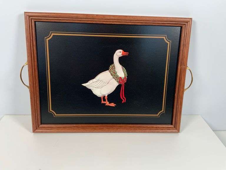 Pimpernel Goose-Themed Serving Tray with Brass Handles