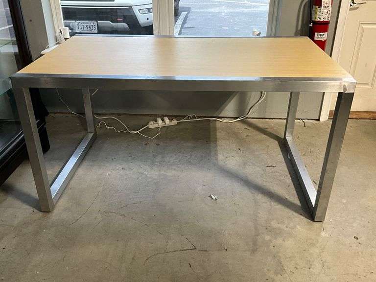 Modern Metal and Wood Desk or Work Table, Rectangular Design
