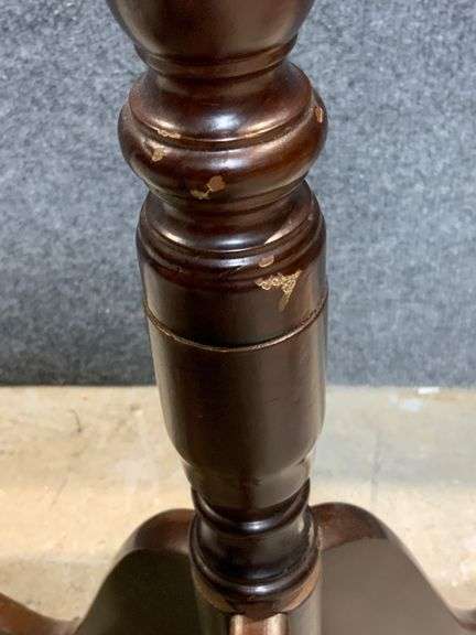 Three-Legged Wooden Plant Stand with Scalloped Top