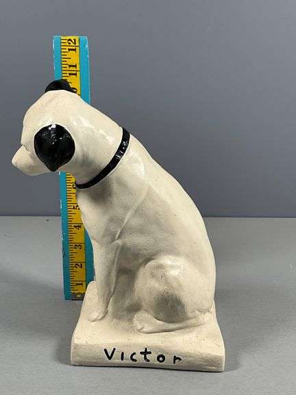 Victor Ceramic Dog Figurine With Black Collar and Ear Accents