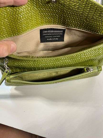 Gianni Chiarini Green Genuine Leather Woven Shoulder Bag, Made in Italy