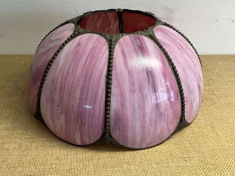 Pink Slag Glass Lamp Shade with Petal Design and Detailing