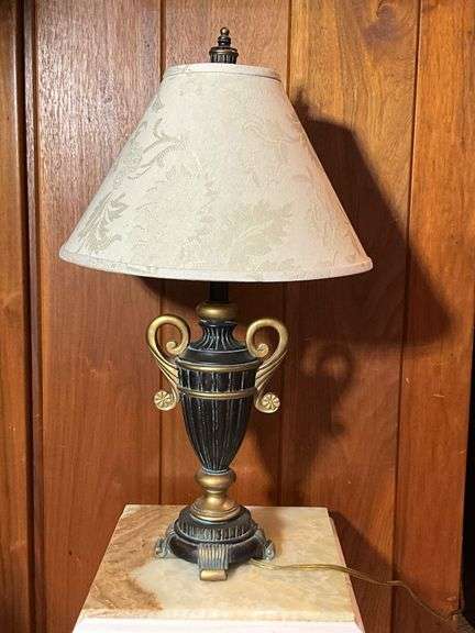 Metal Table Lamp with Decorative Urn-Style Base and Fabric Shade