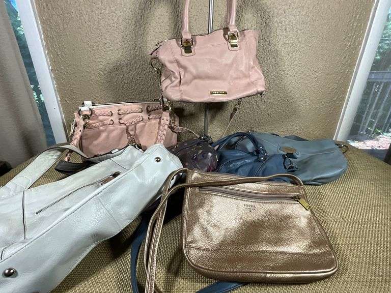 Seven Women’s Handbags Including Fossil and Rosetti
