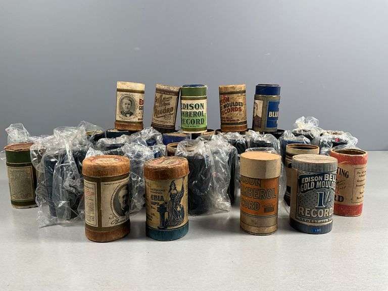 40 Edison Cylinder Phonograph Records Some With Original Canisters