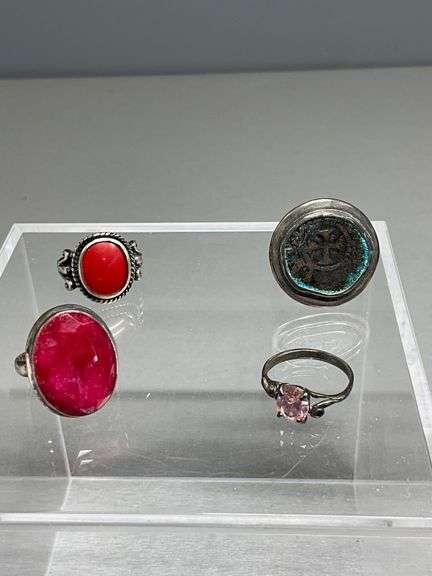 Four Sterling Silver Rings, Marked 925, Sizes 6, 7, and 8