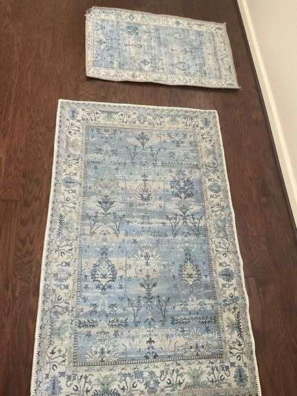 2 Blue Floral Pattern Area Rugs by Adiva Home
