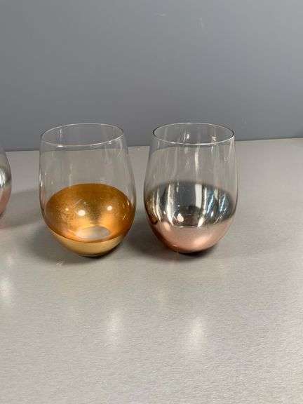 Four Rose Gold and Two Gold Stemless Wine Glasses